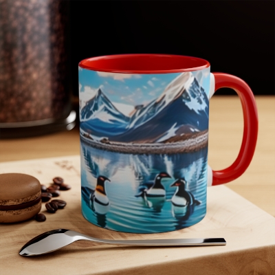 Penguins Mug, Accent Mugs, nature art, ice, mountains, beautiful penguins