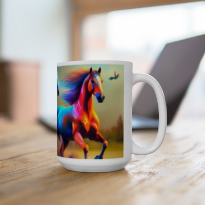 Horse Ceramic Mug 15oz, Beautiful 3D horses art.