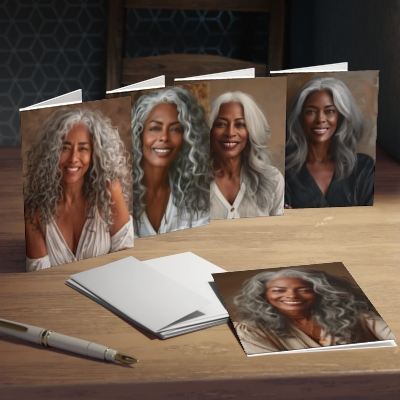 Slay in Gray: Wisdom & Glam in Every Strand | Greeting Cards Feat. African American Women