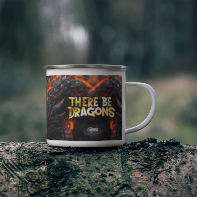There Be Dragons Enamel Camping Mug