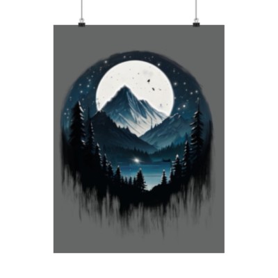 Captivating Landscape with Stars and Lake Graphic Matte Vertical Posters