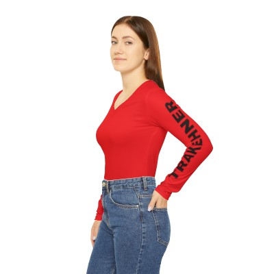 Red Women's Long Sleeve V-neck Shirt TRAKEHNER Sleeves