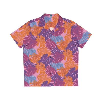 Monstera Madness Very Berry Bubblegum Men's Aloha Shirt