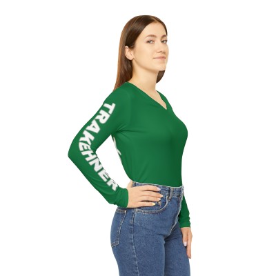 Green Women's Long Sleeve V-neck Shirt TRAKEHNER Sleeves
