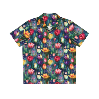 Midnight Sonata Watercolor Tulips Aloha Shirt