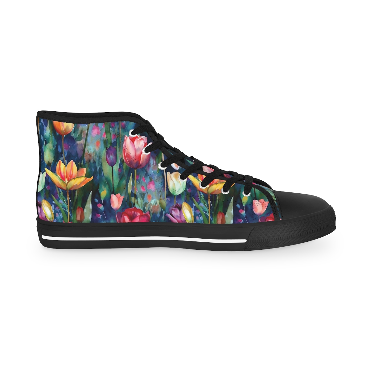 Midnight Sonata Watercolor Tulips Men's High-Top Sneakers product thumbnail image