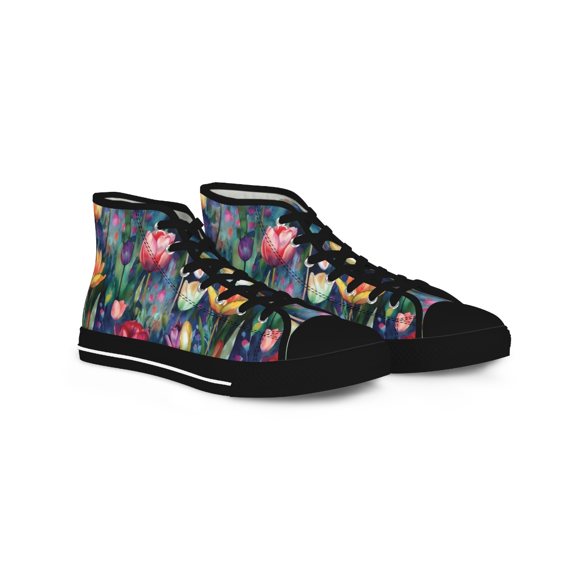 Midnight Sonata Watercolor Tulips Men's High-Top Sneakers product main image
