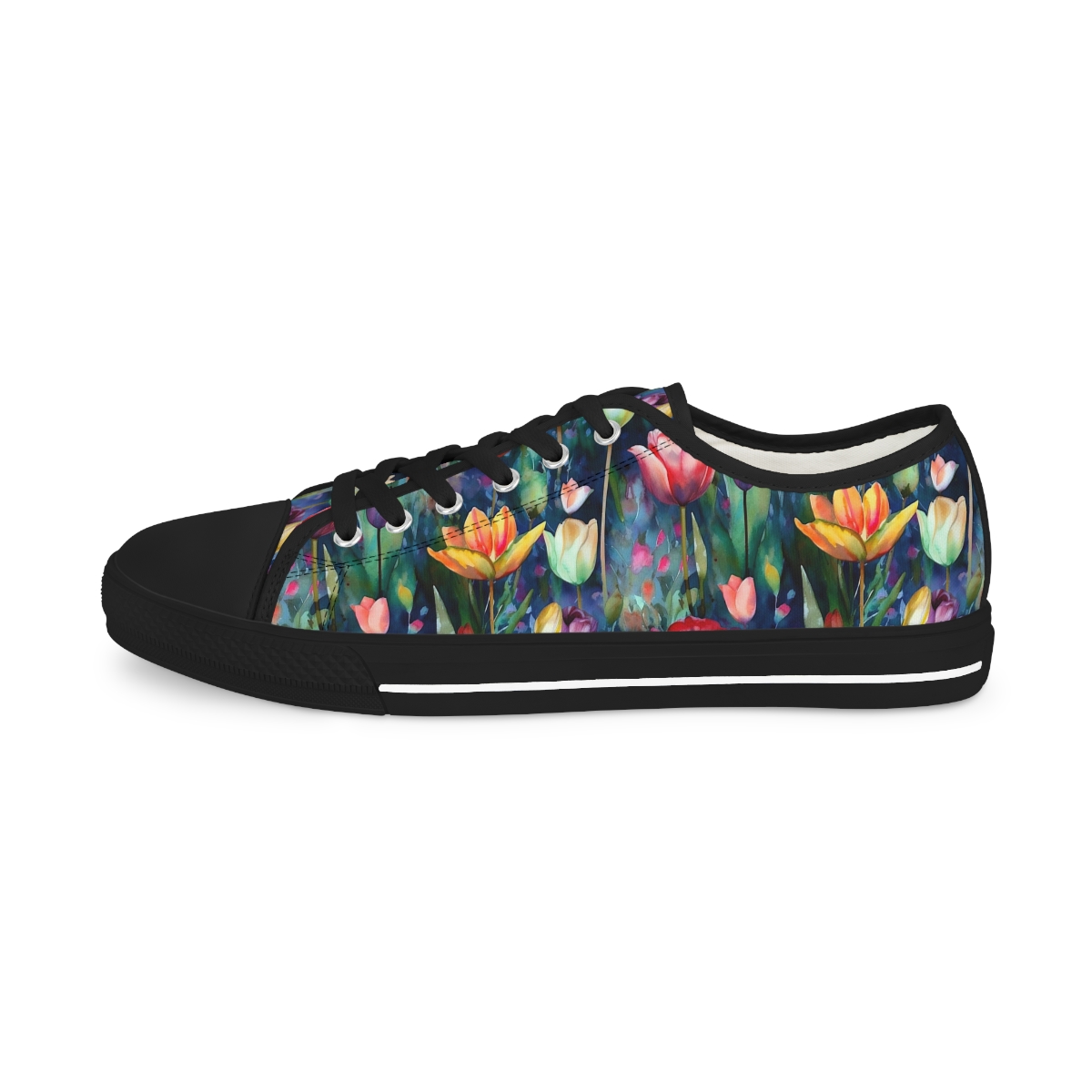 Midnight Sonata Watercolor Tulips Men's Low-Top Sneakers product thumbnail image