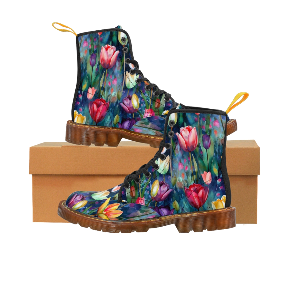 Midnight Sonata Watercolor Tulips Women's Canvas Boots product main image