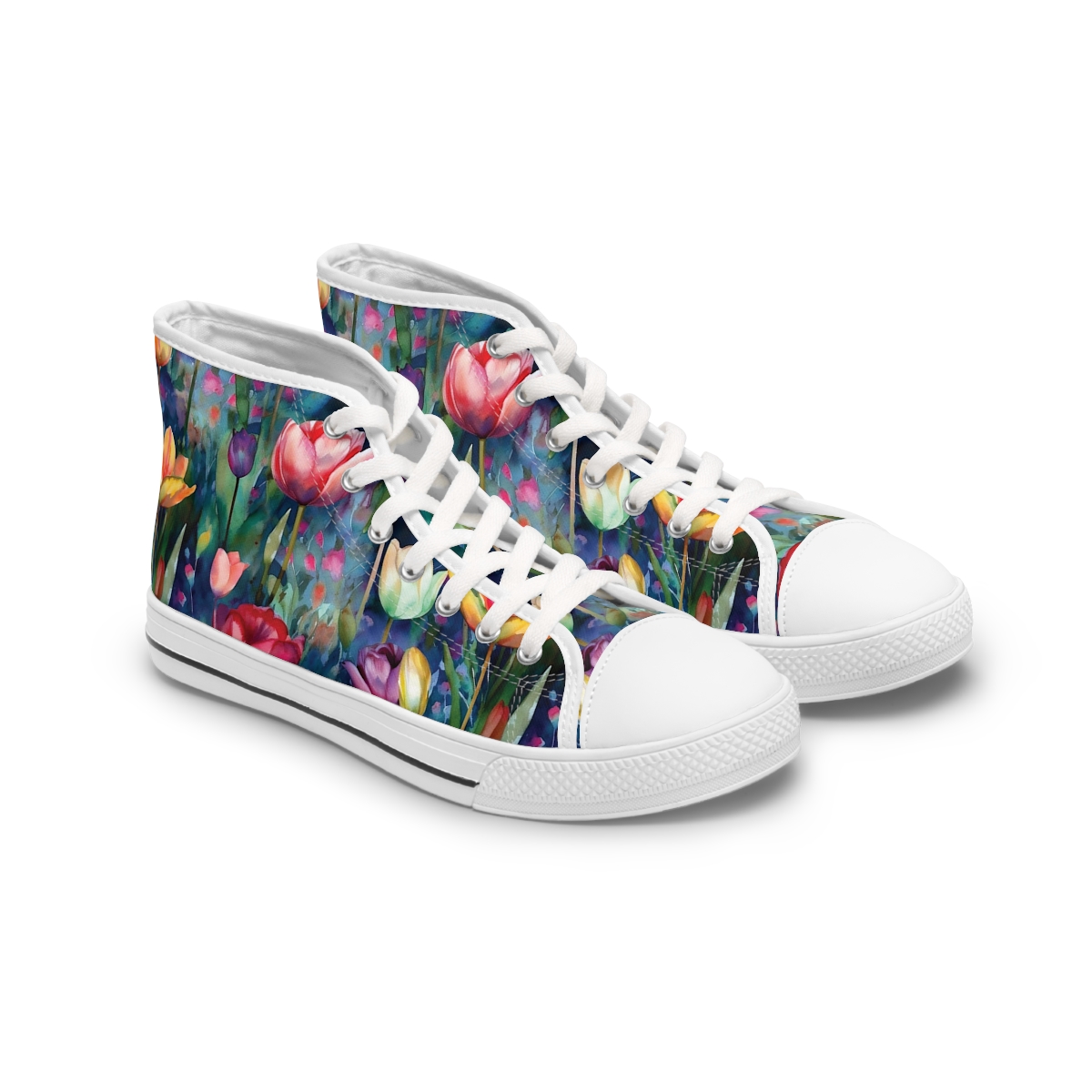 Midnight Sonata Watercolor Tulips Women's High-Top Sneakers product main image