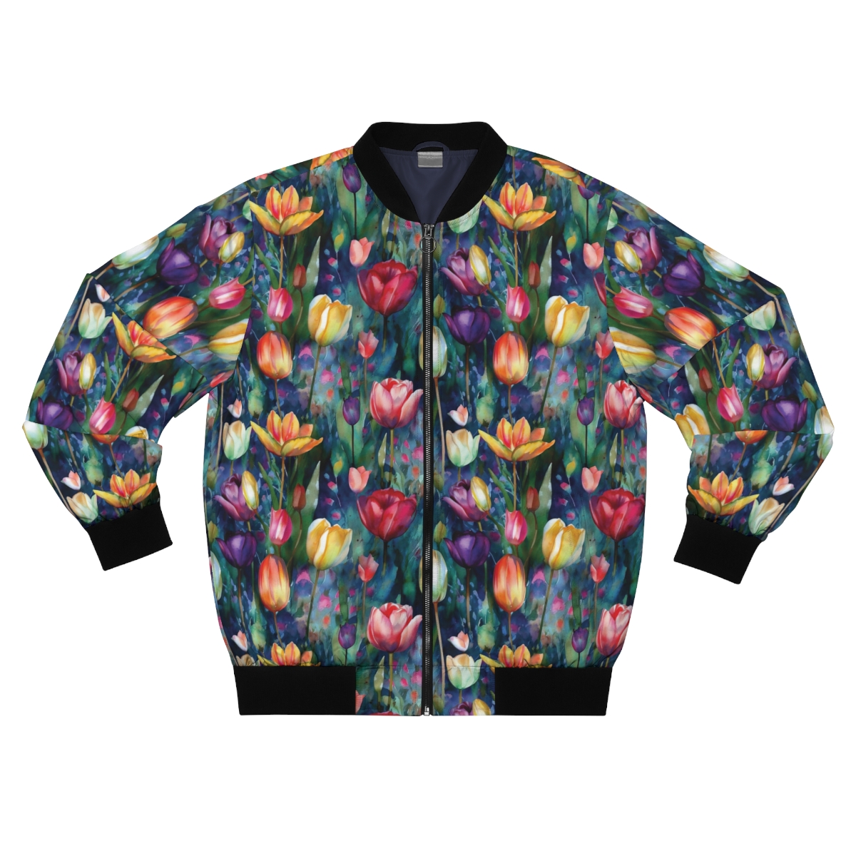 Midnight Sonata Watercolor Tulips Men's Bomber Jacket product main image