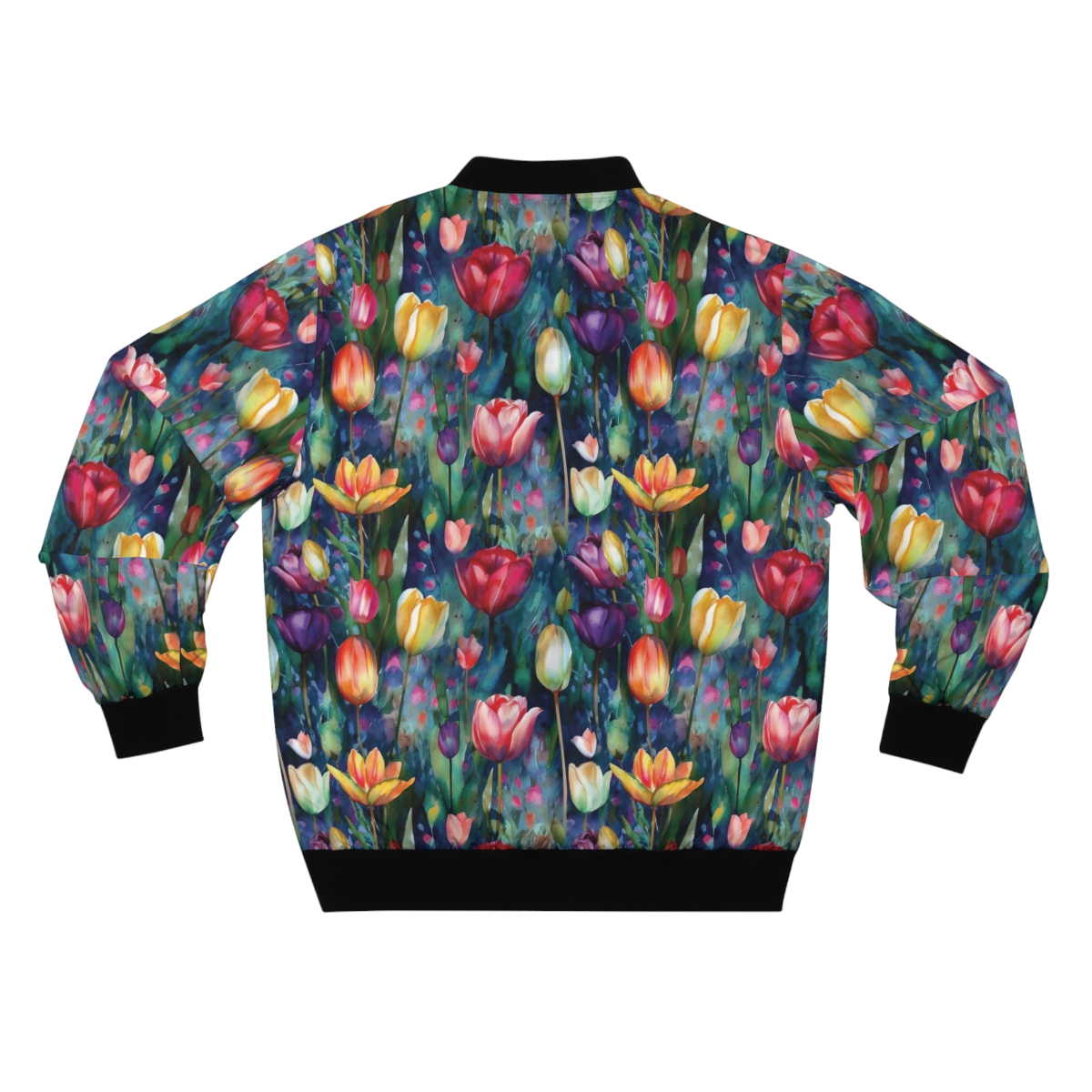 Midnight Sonata Watercolor Tulips Men's Bomber Jacket product thumbnail image