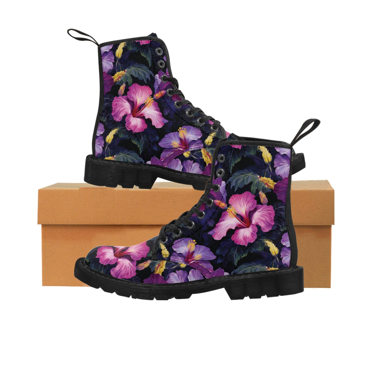 Watercolor Hibiscus (Dark #2) Men's Canvas Boots product main image