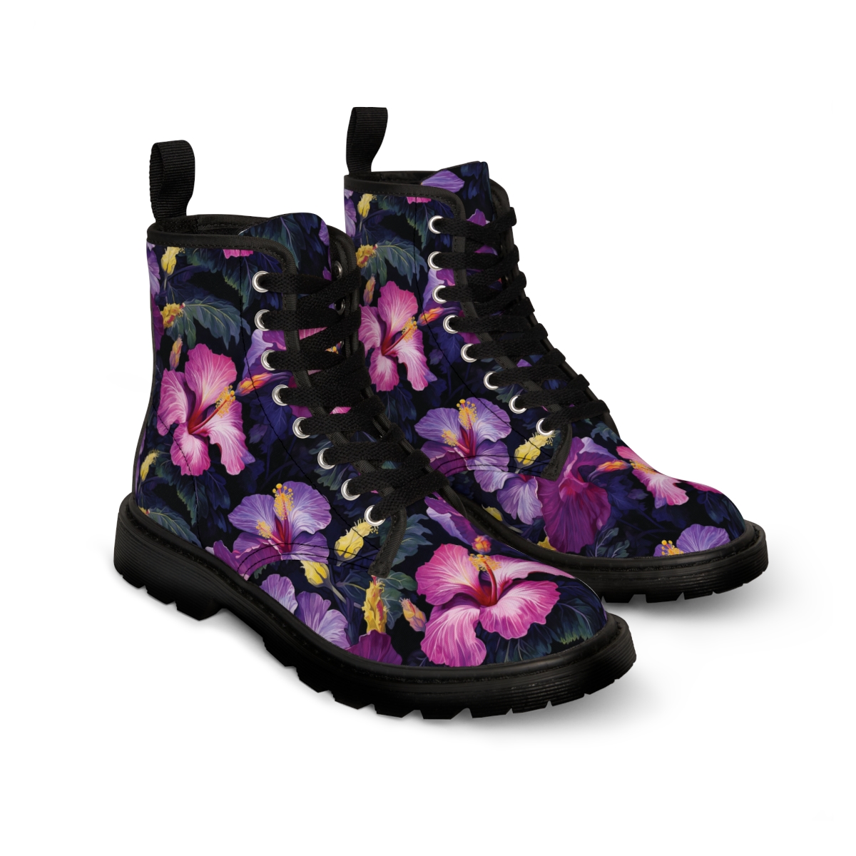 Watercolor Hibiscus (Dark #2) Men's Canvas Boots product thumbnail image