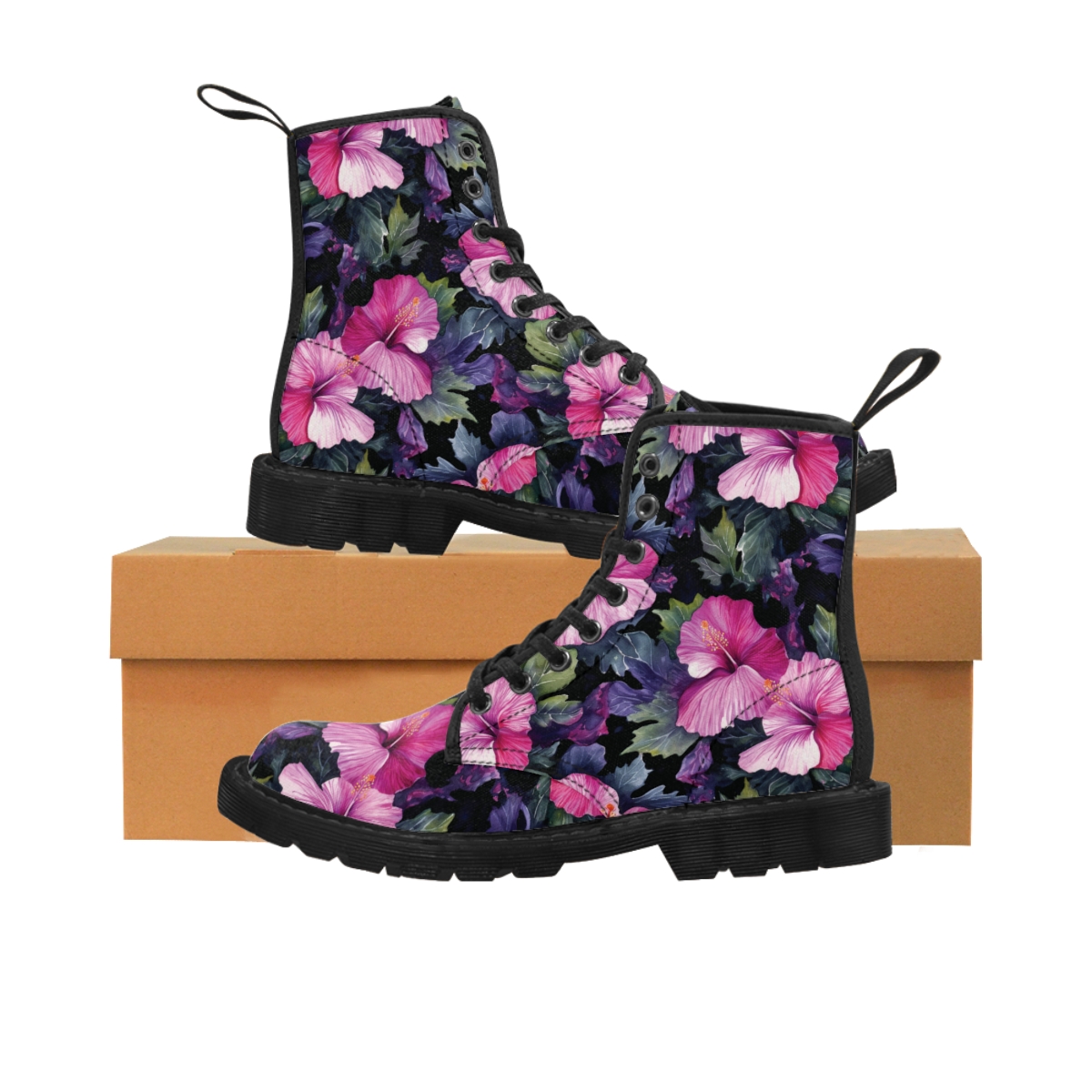 Watercolor Hibiscus (Dark #3) Men's Canvas Boots product thumbnail image