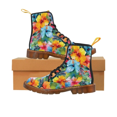 Watercolor Hibiscus (Light #3) Men's Canvas Boots