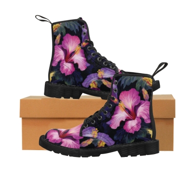 Watercolor Hibiscus (Dark #2) Women's Canvas Boots