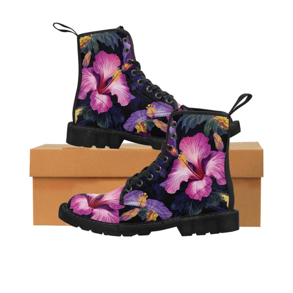 Watercolor Hibiscus (Dark #2) Women's Canvas Boots product thumbnail image