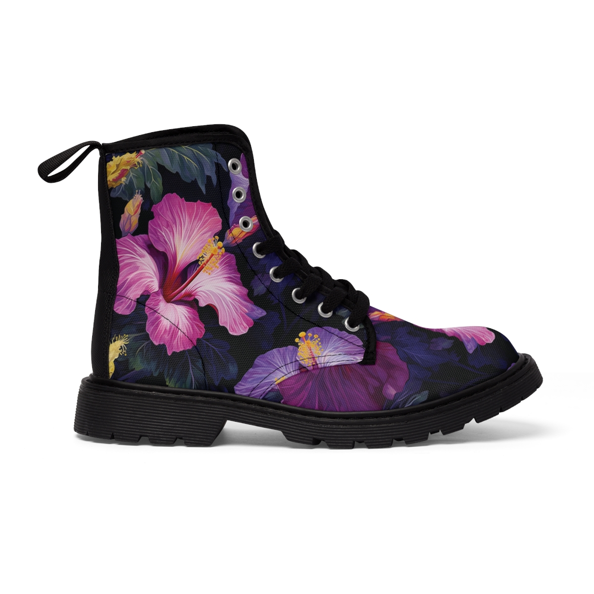 Watercolor Hibiscus (Dark #2) Women's Canvas Boots product thumbnail image