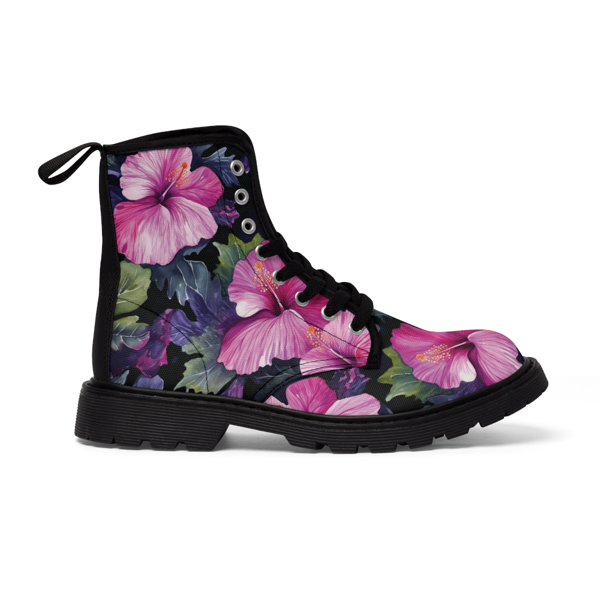 Watercolor Hibiscus (Dark #3) Women's Canvas Boots product thumbnail image
