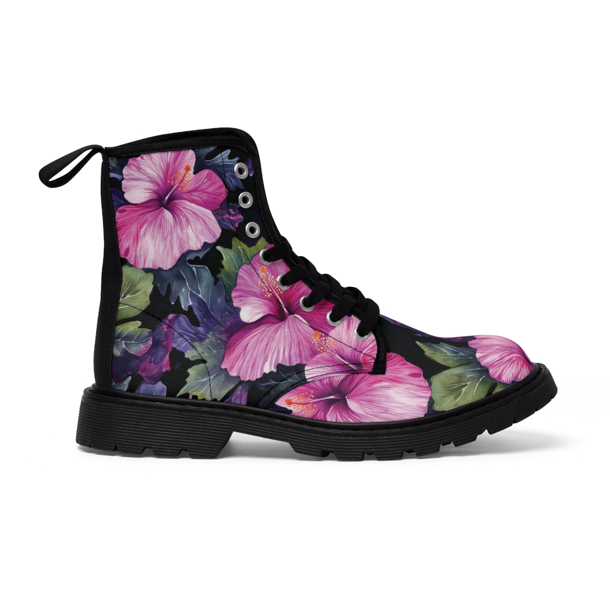 Watercolor Hibiscus (Dark #3) Women's Canvas Boots product thumbnail image
