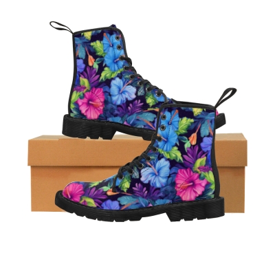 Watercolor Hibiscus (Dark #4) Women's Canvas Boots