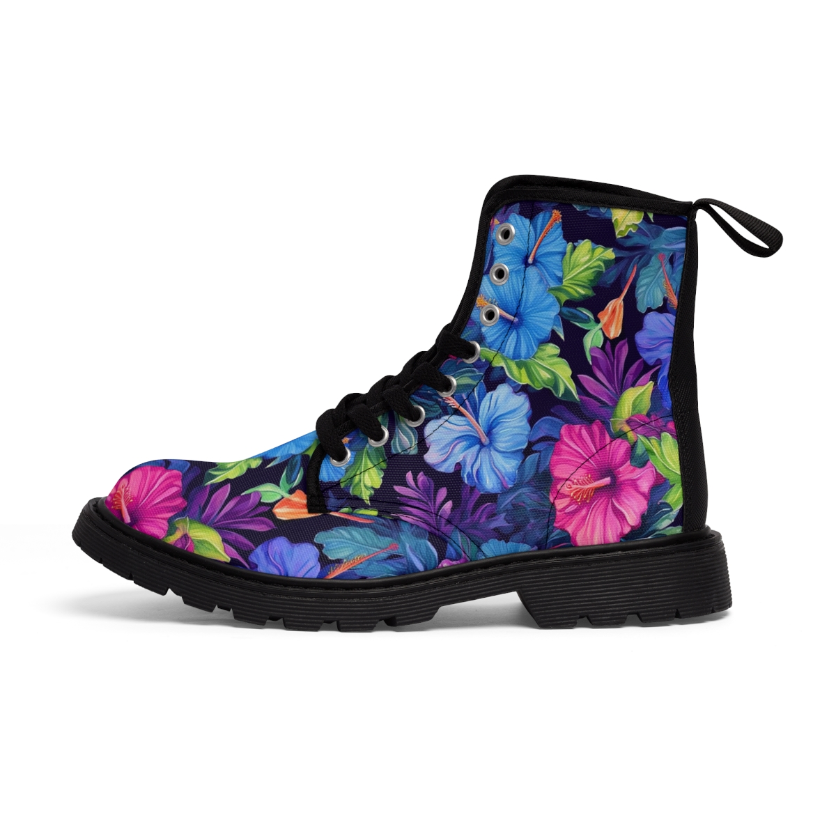 Watercolor Hibiscus (Dark #4) Women's Canvas Boots product thumbnail image