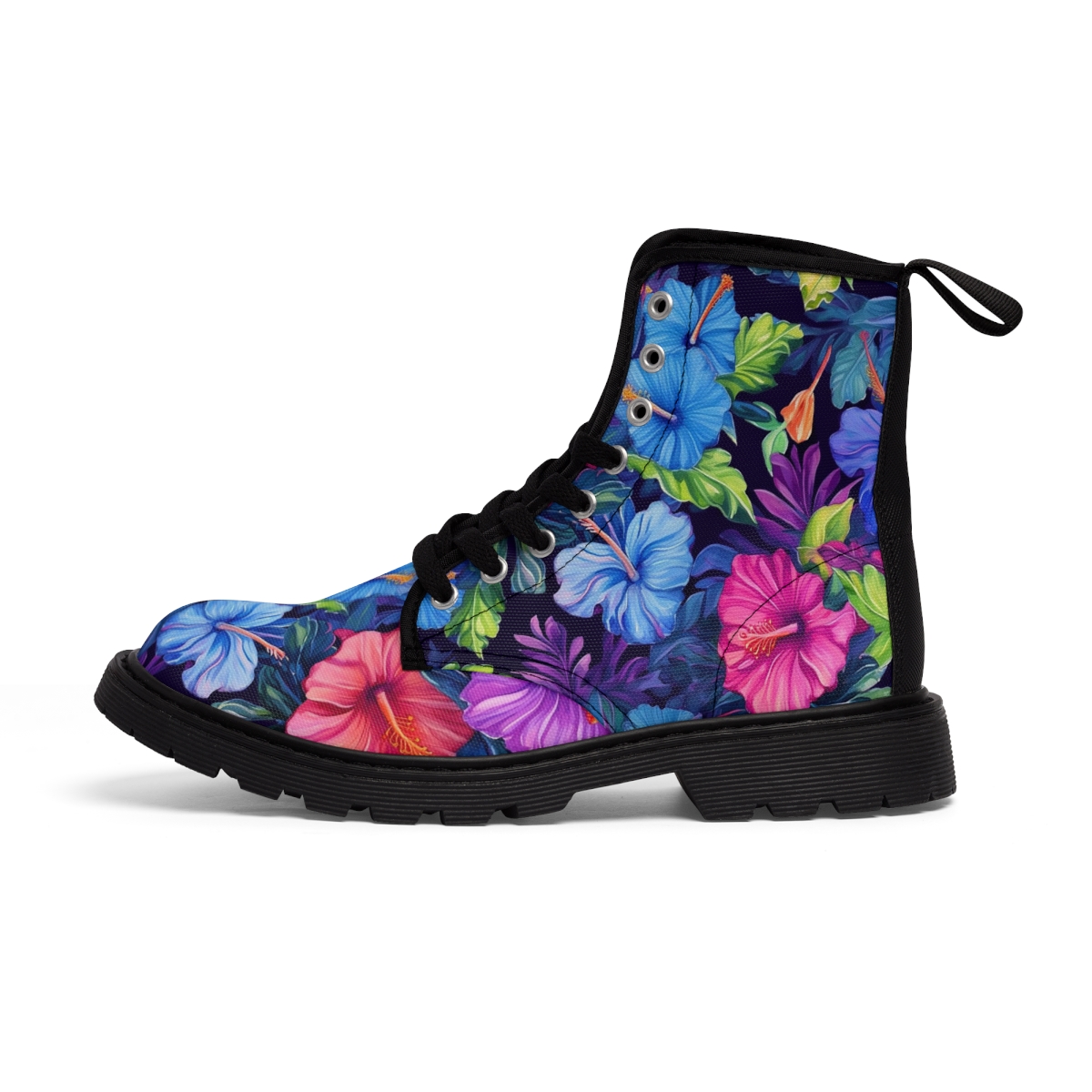 Watercolor Hibiscus (Dark #4) Women's Canvas Boots product thumbnail image