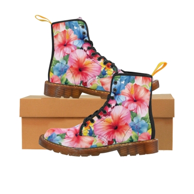 Watercolor Hibiscus (Light #1) Women's Canvas Boots