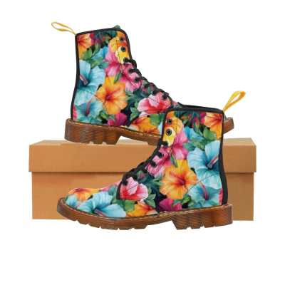 Watercolor Hibiscus (Light #2) Women's Canvas Boots