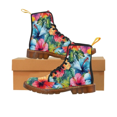 Watercolor Hibiscus (Light #4) Women's Canvas Boots