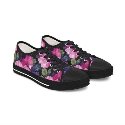 Watercolor Hibiscus (Dark #3) Women's Low Top Sneakers