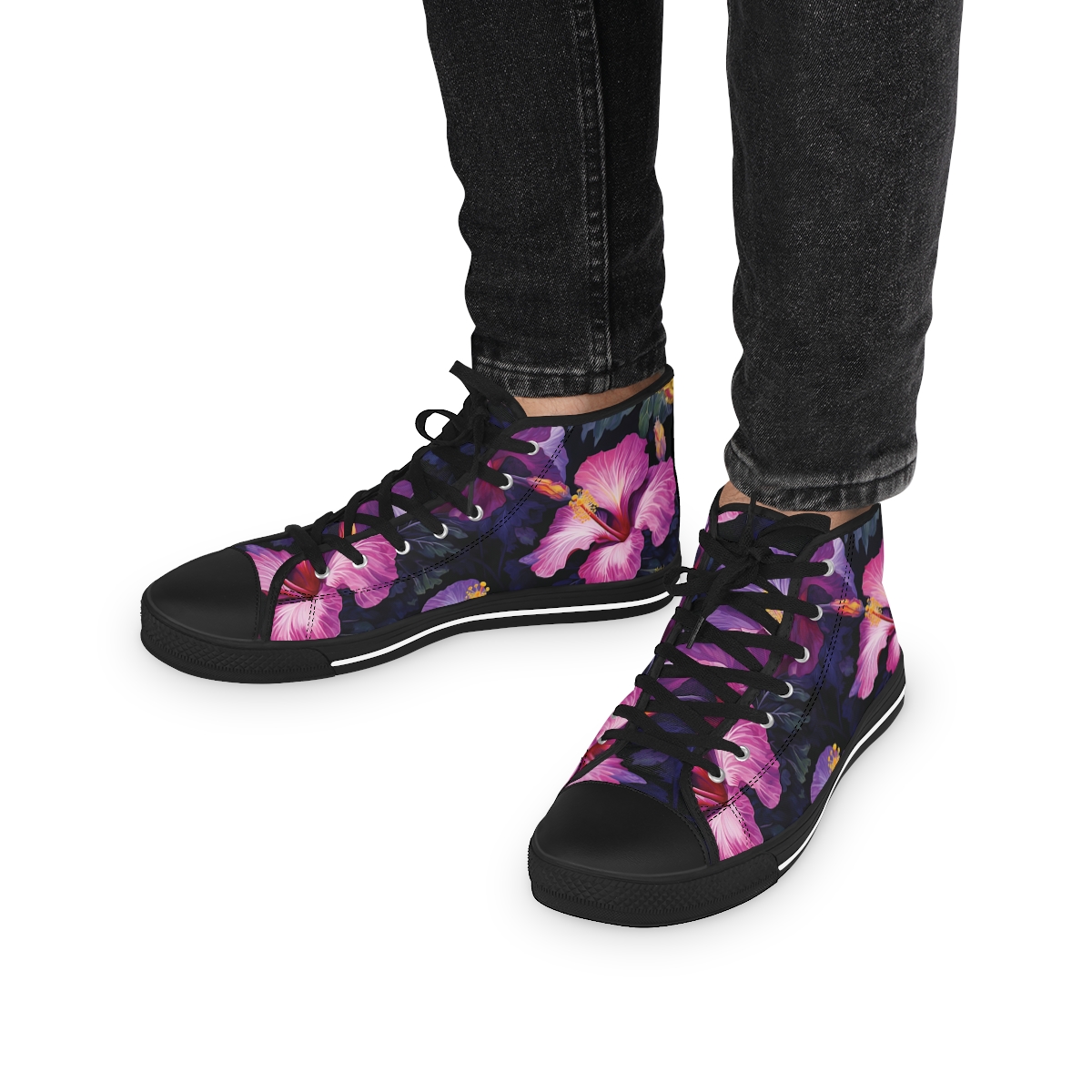 Watercolor Hibiscus (Dark #2) Men's High Top Sneakers product thumbnail image