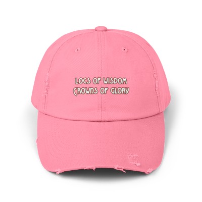 Pink Distressed Cap with Inspirational Embroidery | Locs of Wisdom | Crowns of Glory
