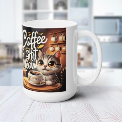 Purrfect Pick-Me-Up: Coffee Right Meow Ceramic Mug - 15 oz -