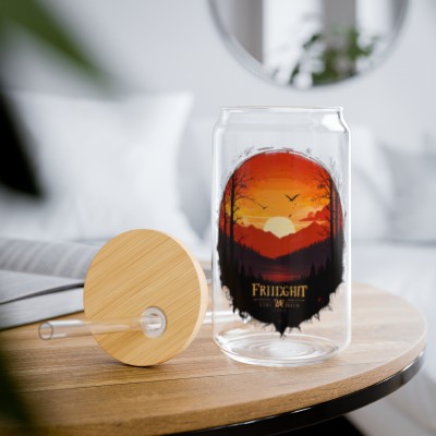 Serene Sunset Forest Print Sipper Glass - 16oz 